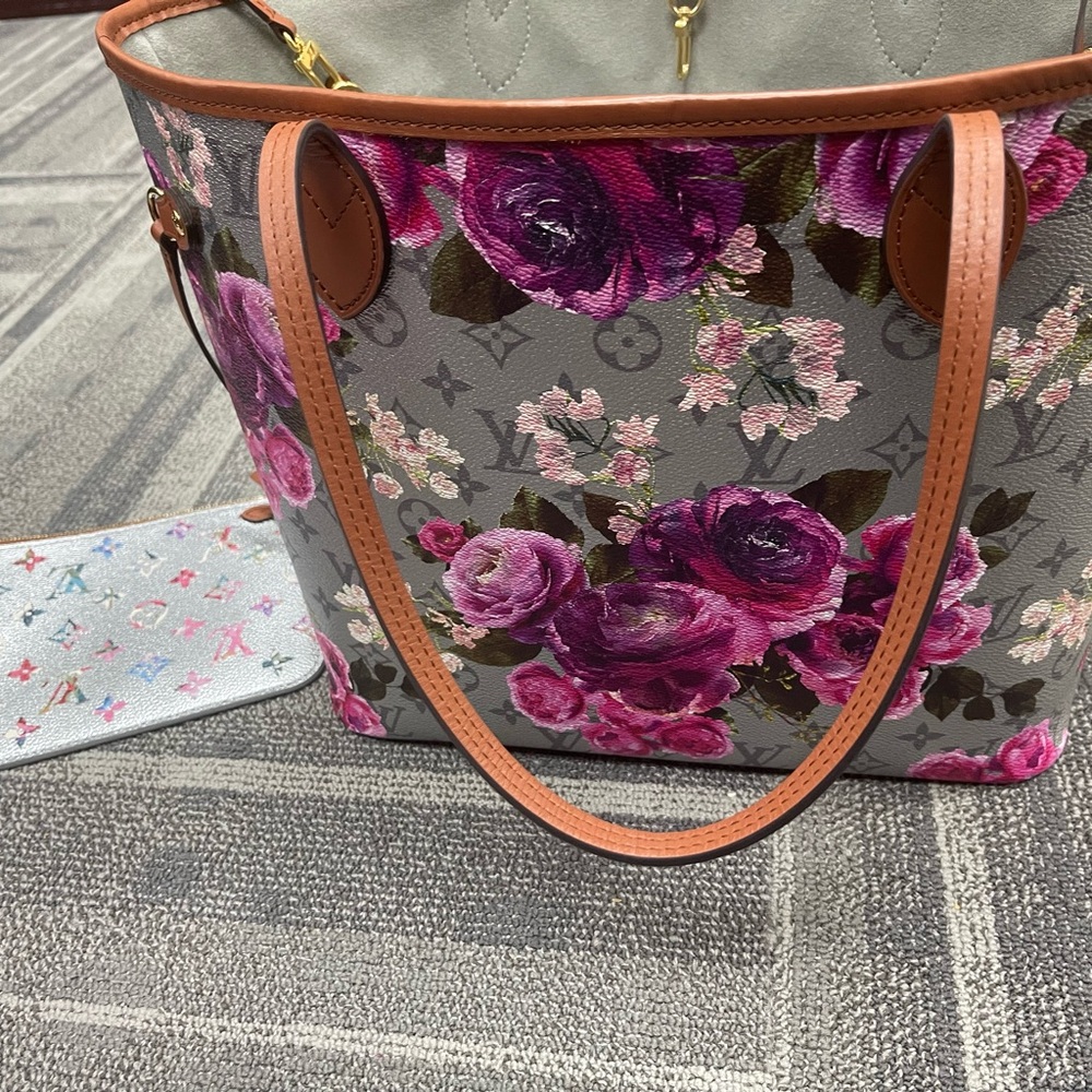 SOLD Louis Vuitton silver and floral Neverfull - RARE